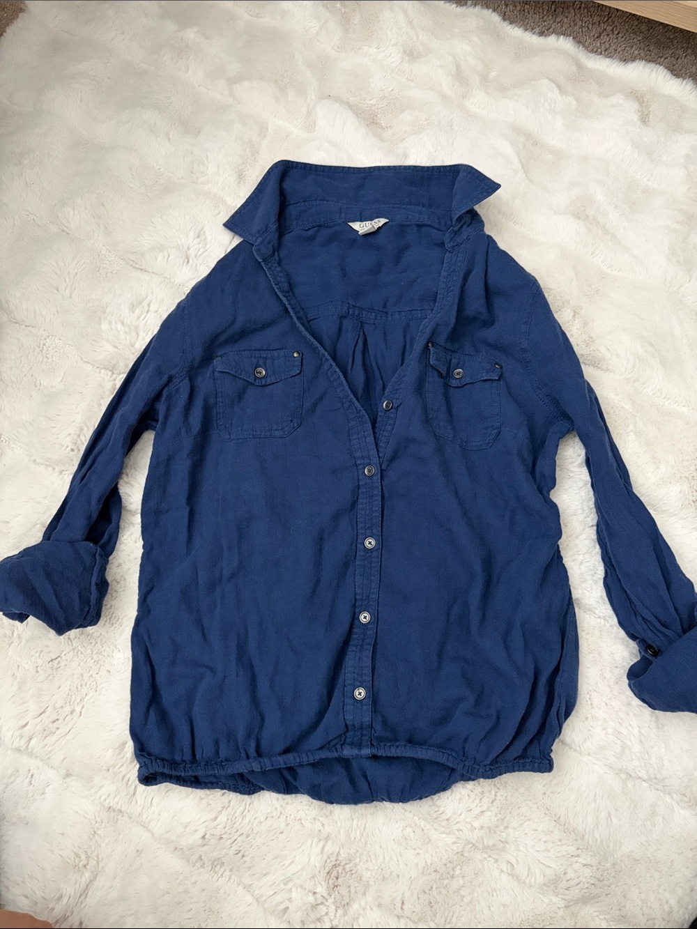 Guess Navy Blue Button-Up Blouse